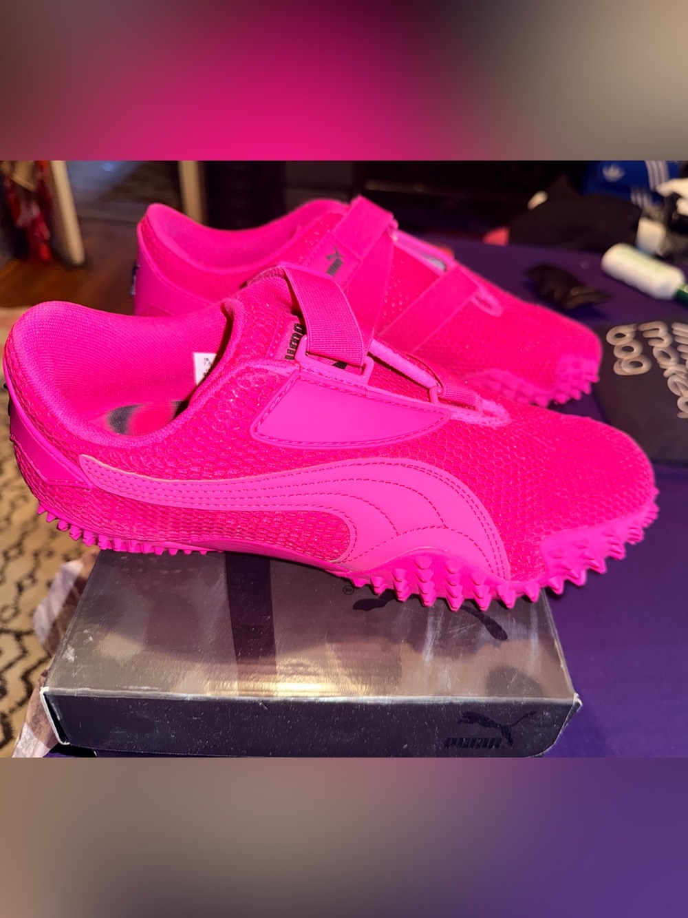 Puma Hot Pink Hook-and-Loop Athletic Sneakers